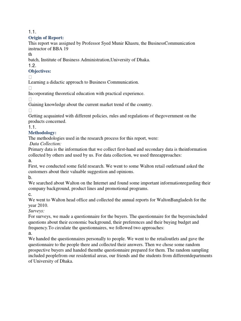 Origin of Report:: Data Collection | PDF | Business