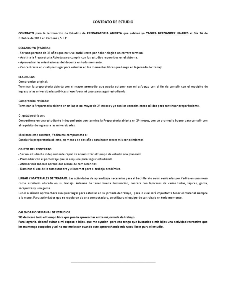 Contrato de Estudio Tecnología Aprendizaje