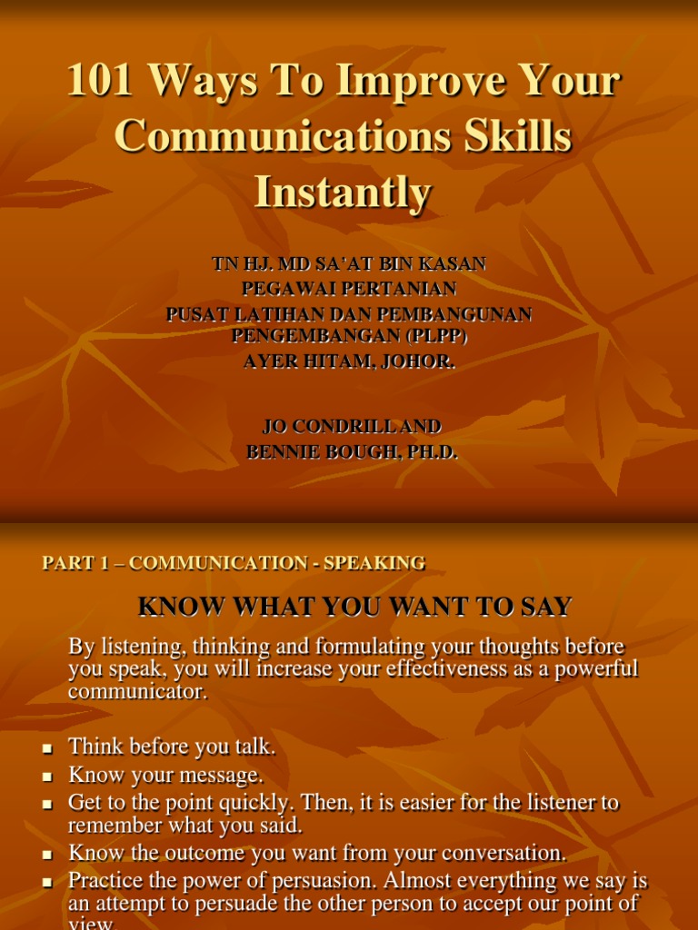 101 Ways to Enhance Communication Skills | PDF | Nonverbal ...
