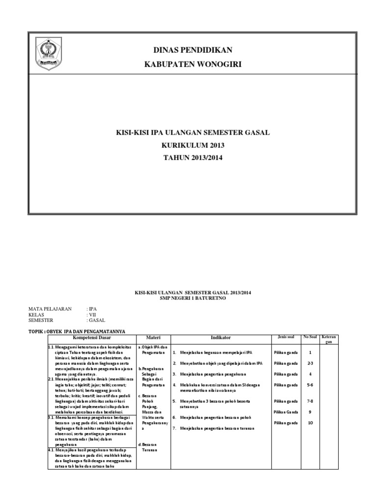 Soal Uts Ipa Kelas 7 Semester 2 Kurikulum 2013 Doc - Pendidik Siswa