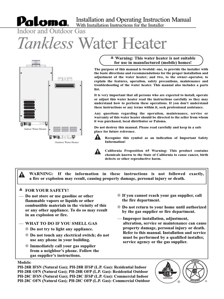 Paloma Manual | PDF | Water Heating | Flammability