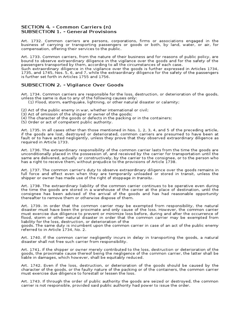 Codal Common Carrier PDF Common Carrier Negligence