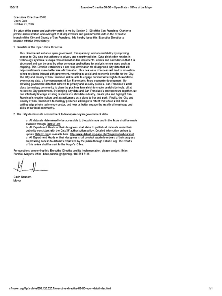 San Francisco Open Data Directive 09-06 | PDF | Public Sphere ...