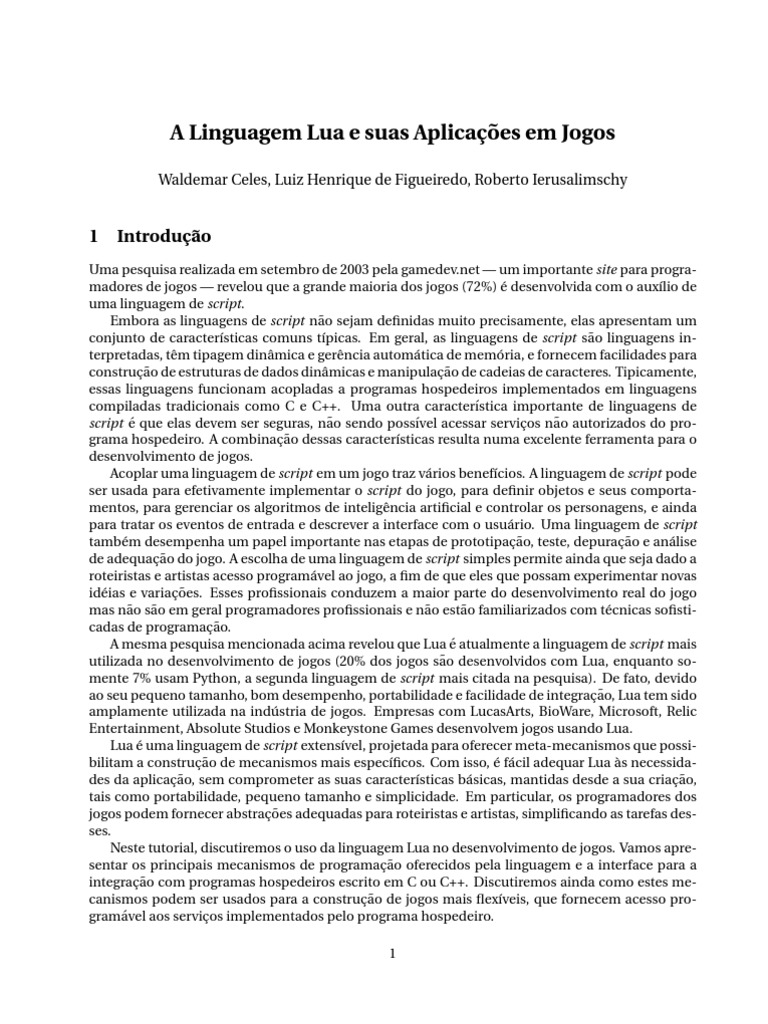 A Linguagem Lua e Suas Aplicações em Jogos | PDF | Linguagem de script ...