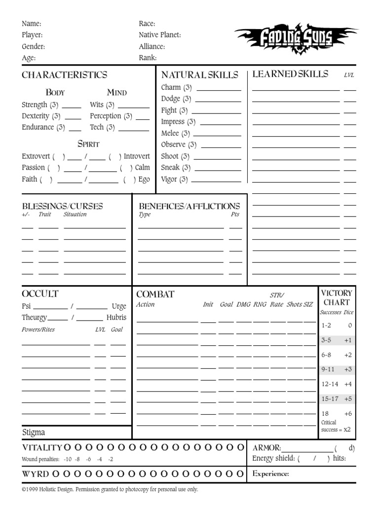 Character Sheet For Fading Suns | PDF