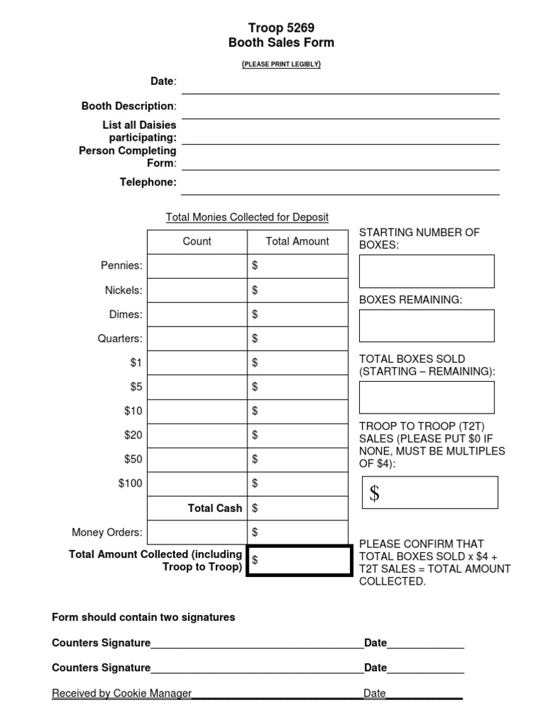 Troop 5269 Booth Sales Form | PDF