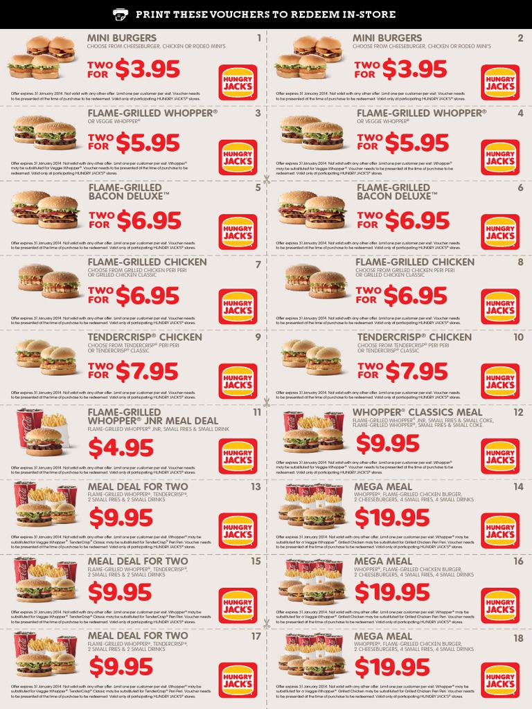 Hungry Jacks Vouchers PDF Hamburgers Bread Dishes — free download