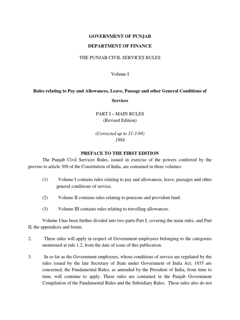 Punjab Civil Services Rules PDF Pension Employment