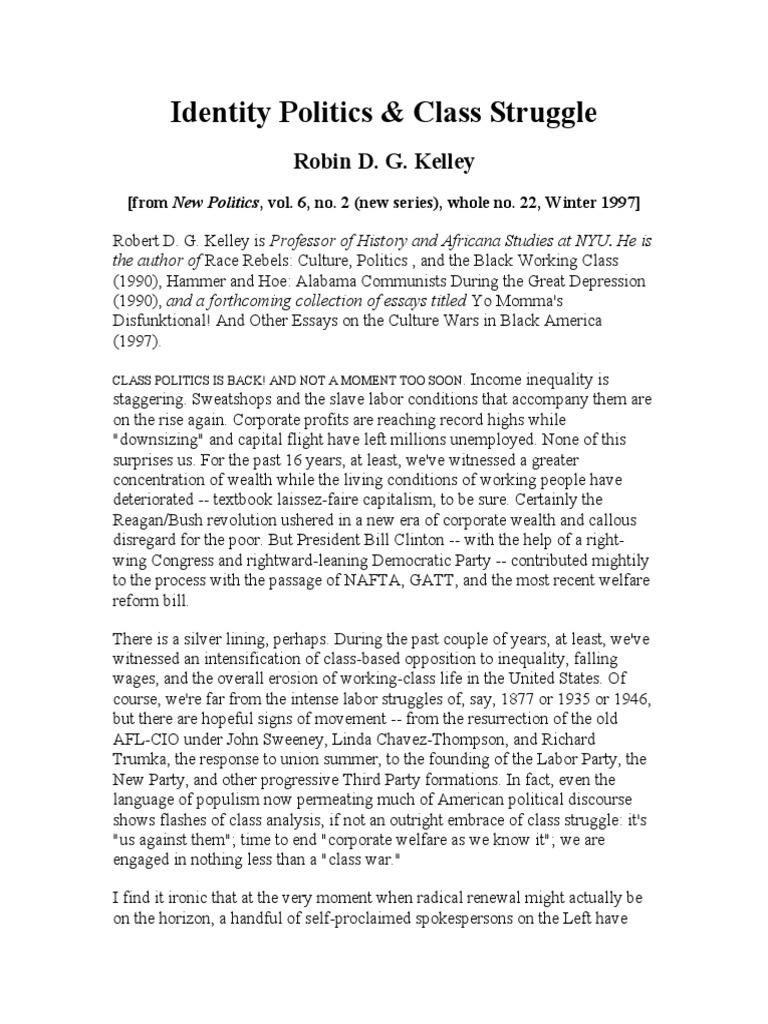 Identity Politics and Class Struggle  Politics  Politics (General 
