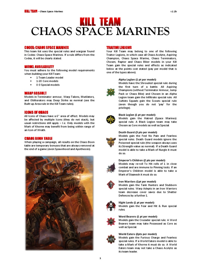 Kill Team List - Chaos Space Marines v2.2 | PDF | Armed Conflict | Leisure