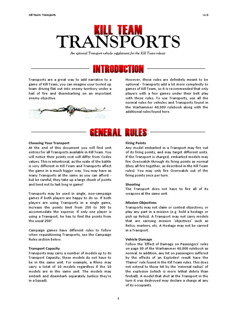 Kill Team Rules - Transports v1.0 | Tanks | Armed Conflict