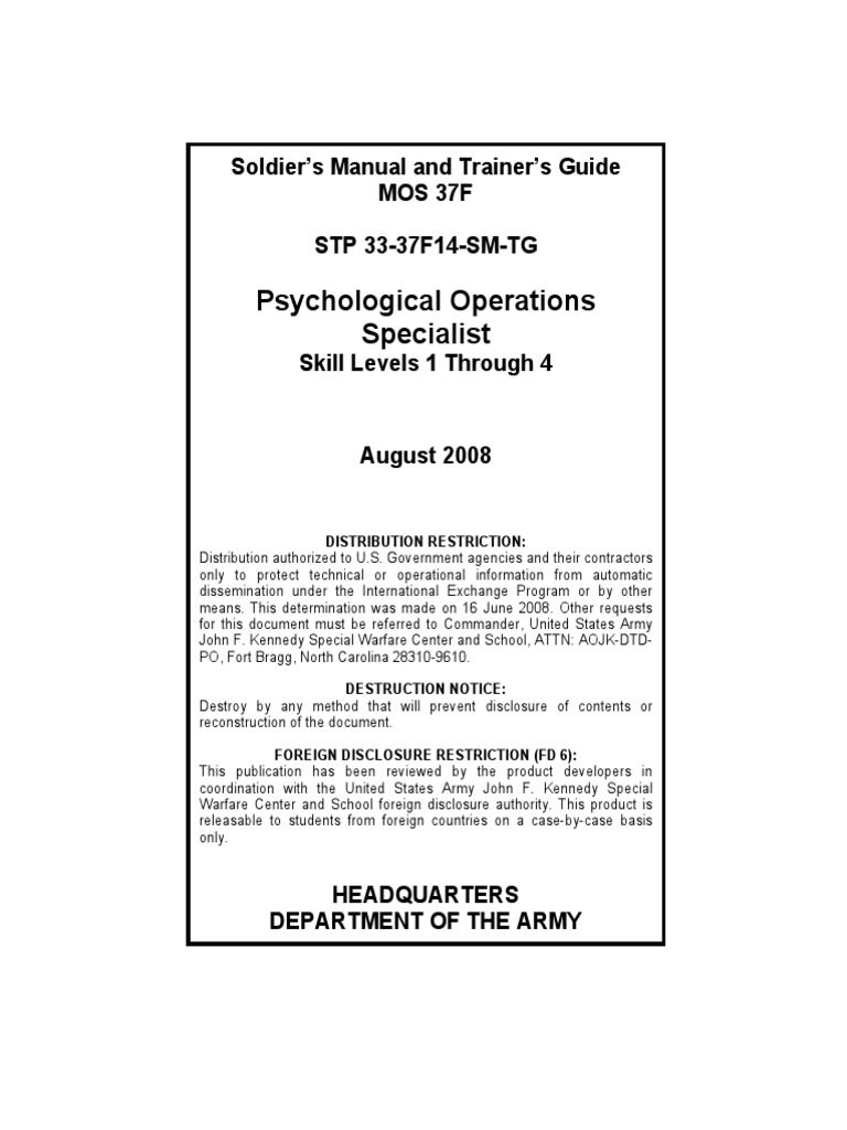 Restricted U.S. Army Psychological Operations Specialist Training Guide ...