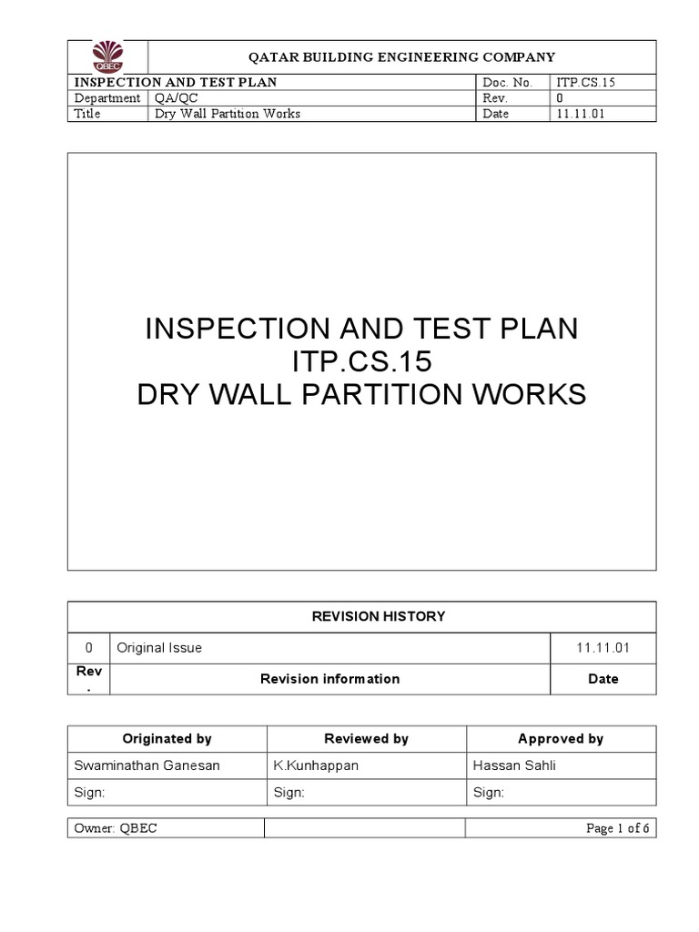 Dry Wall PartitionMethod Statement