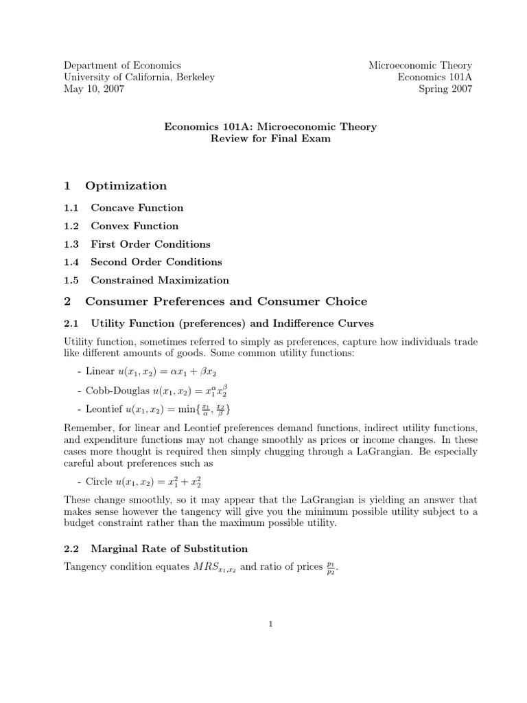 Microeconomic Theory Exam Review | PDF | Utility | Microeconomics
