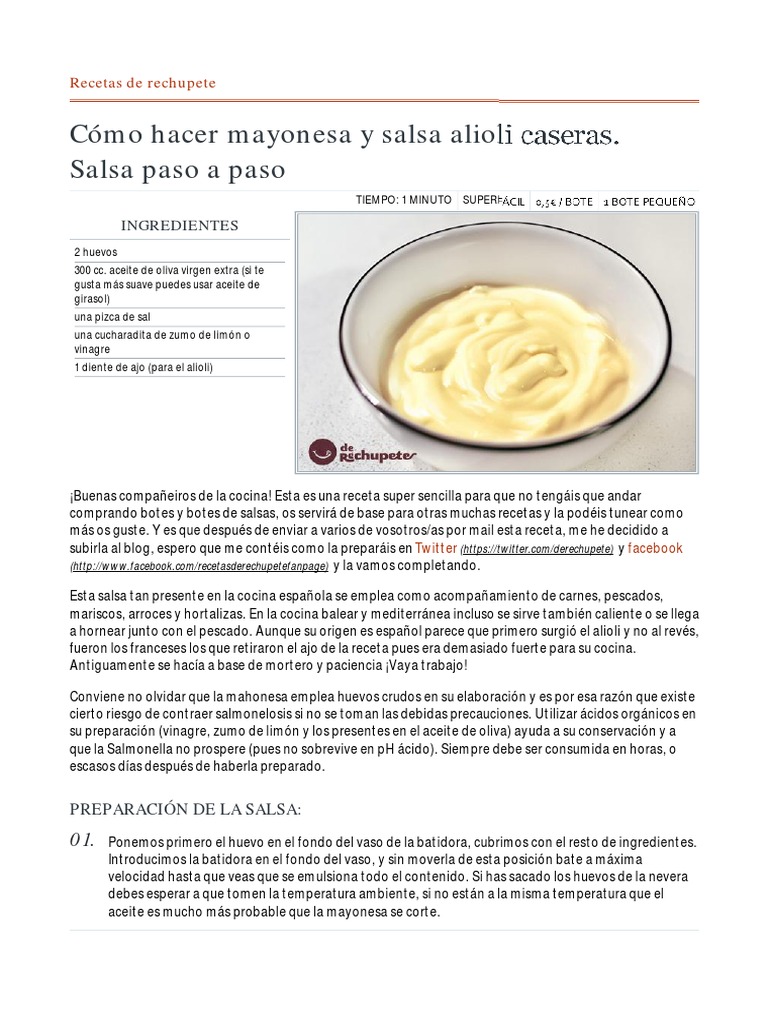Cómo Hacer Mayonesa Y Salsa Alioli Caseras | PDF | Mayonesa | Cocina del  Medio Oriente