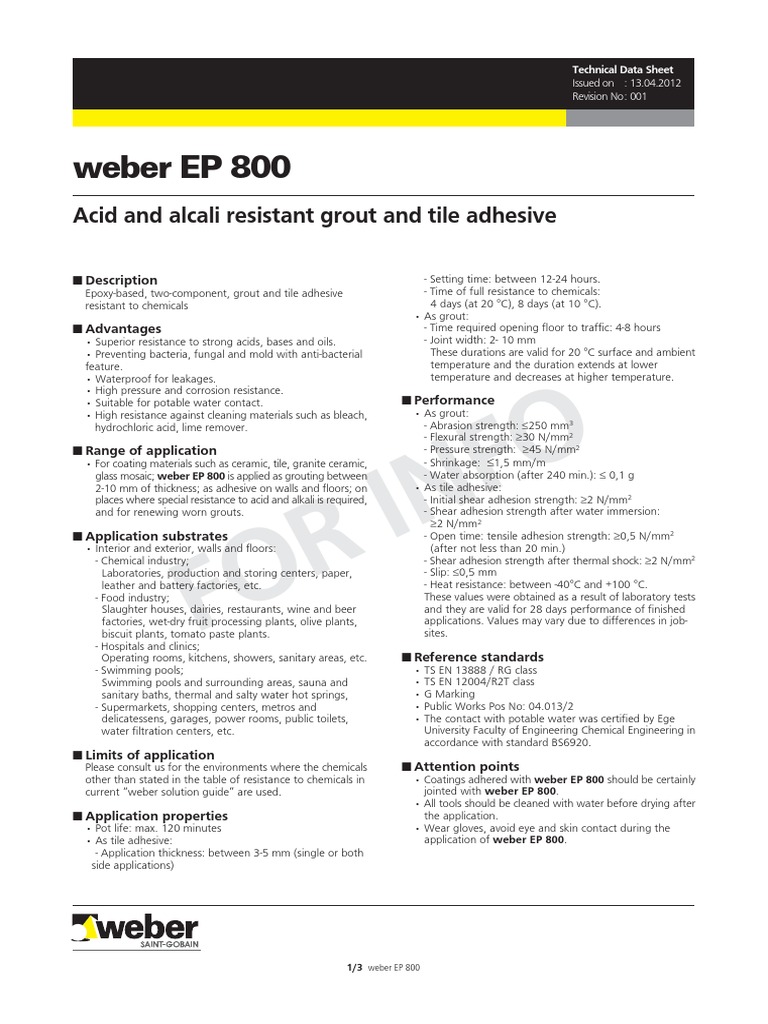 Weber EP 800 Eng Rev001 | PDF | Tile | Adhesive