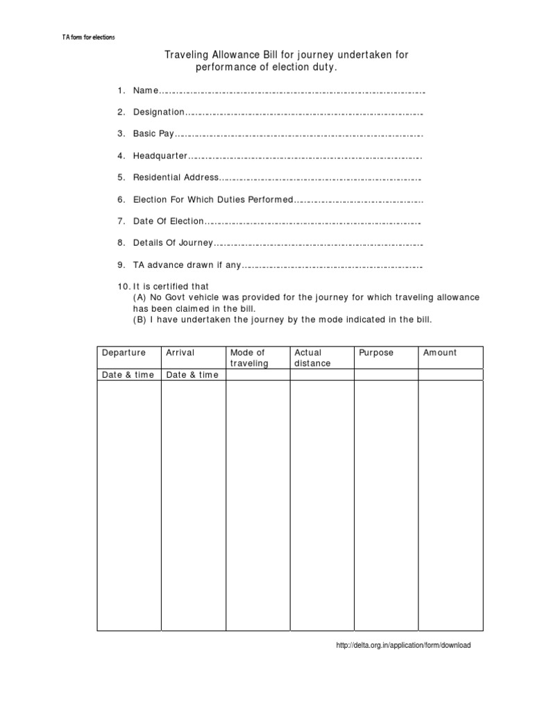 Election Duty Traveling Allowance Form | PDF