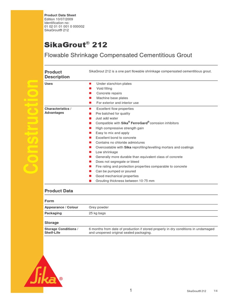 Flowable Shrinkage Compensated Cementitious Grout Product Description