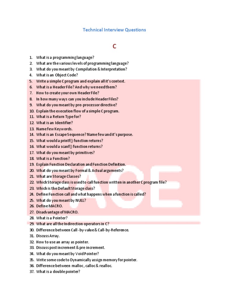 Technical Interview Questions | PDF | C (Programming Language ...