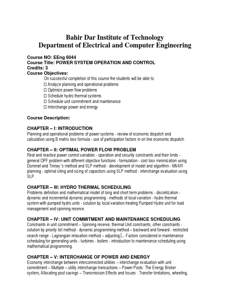Power System Operation and Control Scheduling (Production Processes