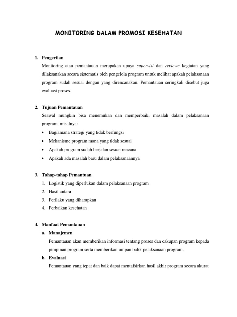 Monitoring Dalam Promosi Kesehatan 1 Pengertian