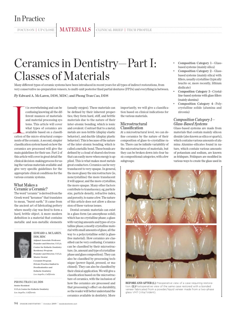Ceramics in Dentistry-Part I: Classes of Materials | PDF | Technology ...