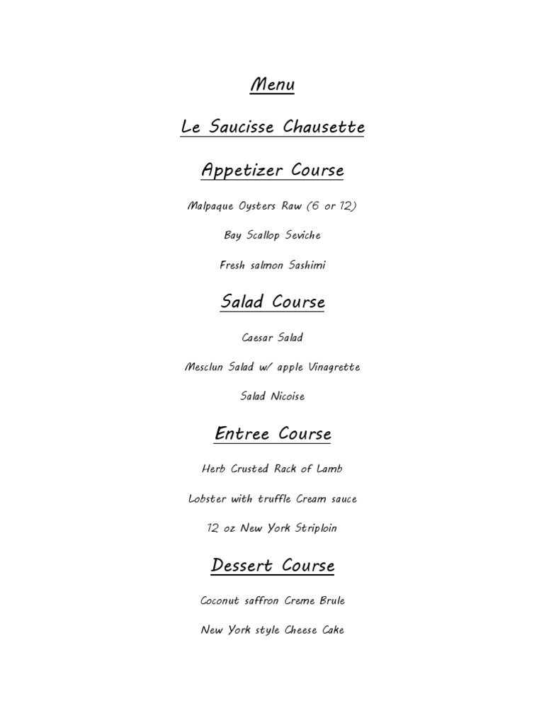 Fine Dining Menu with Wine Pairing | PDF