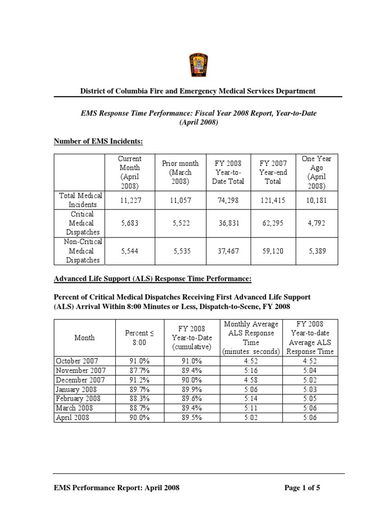 EMS Response Time Report April 2008 | PDF | Emergency Medical Services ...