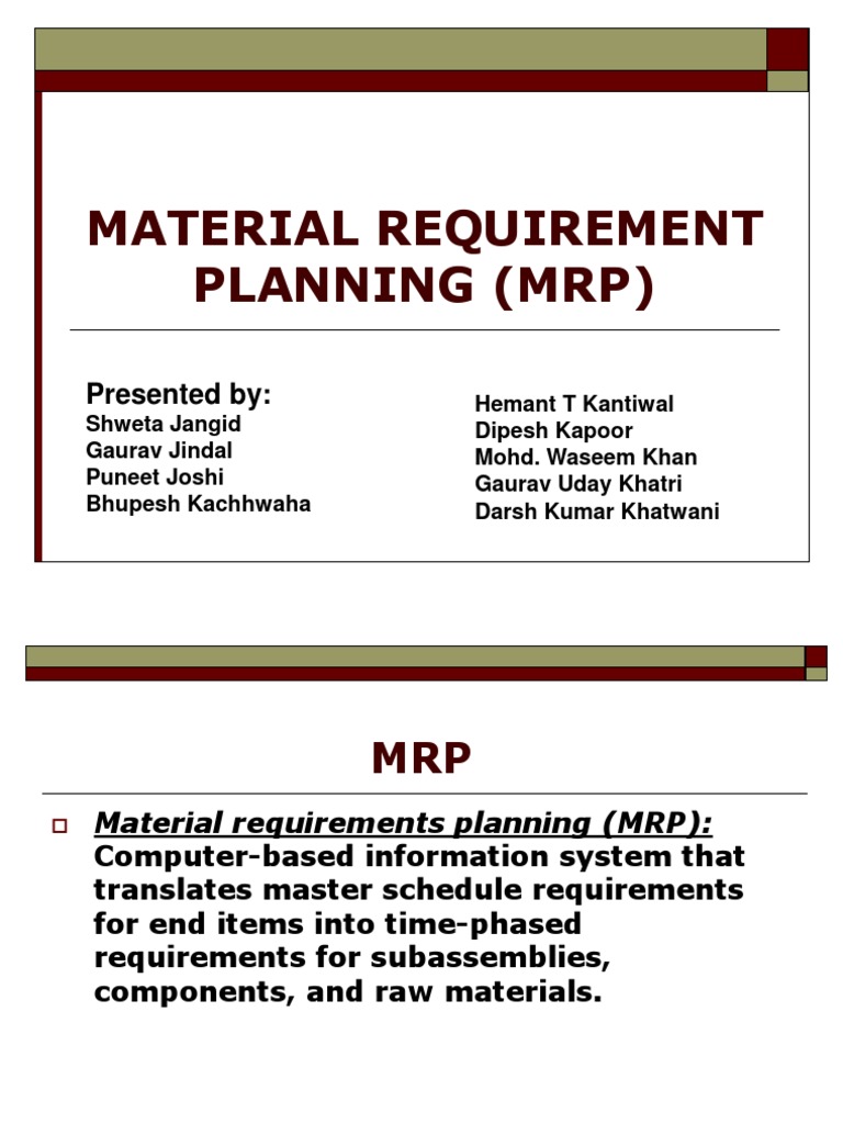 Material Requirement Planning (Mrp) Inventory Commercial Item