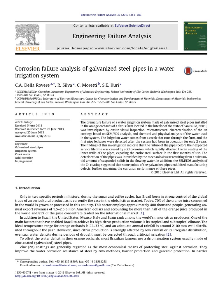 Corrosion Failure Analysis of Galvanized Steel Pipes in A Water ...