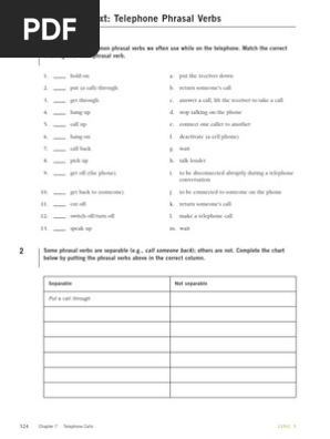 esl telephone phrasal verb worksheet pdf