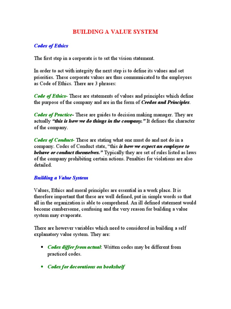 Building A Value System | PDF | Value (Ethics) | Cognition