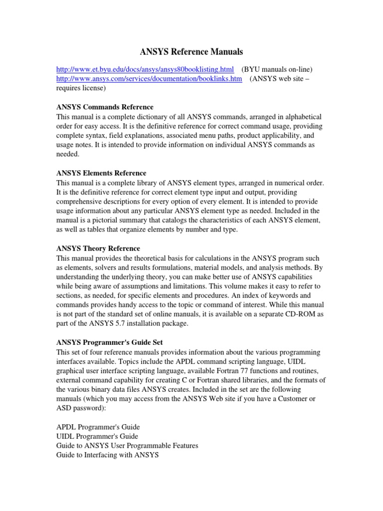 Ansys Manuals List Pdf Verification And Validation Structural