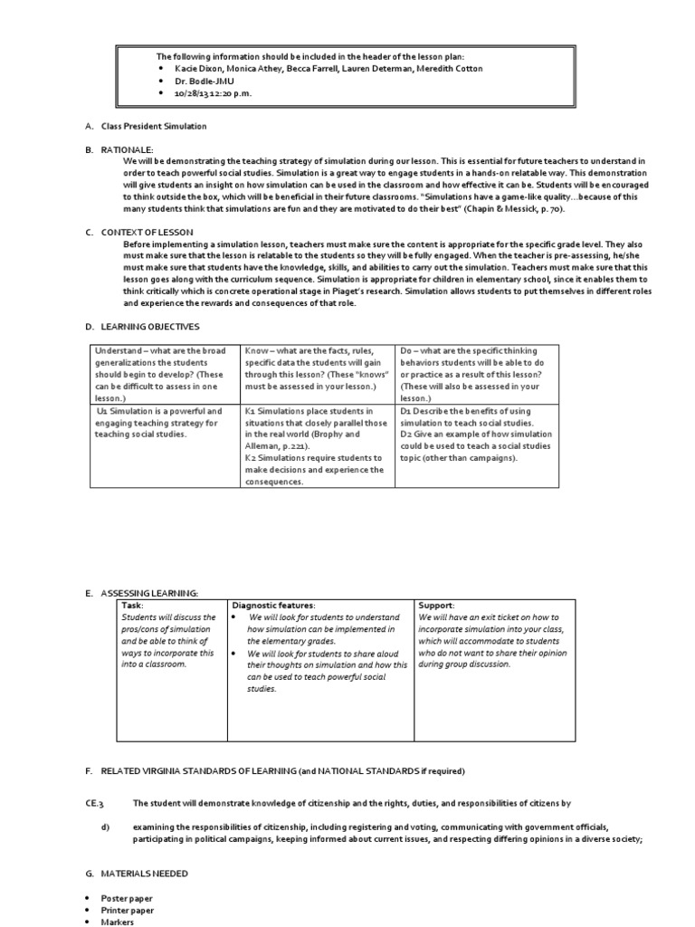 Social Studies Simulation Teaching Presentation Lesson Plan PDF