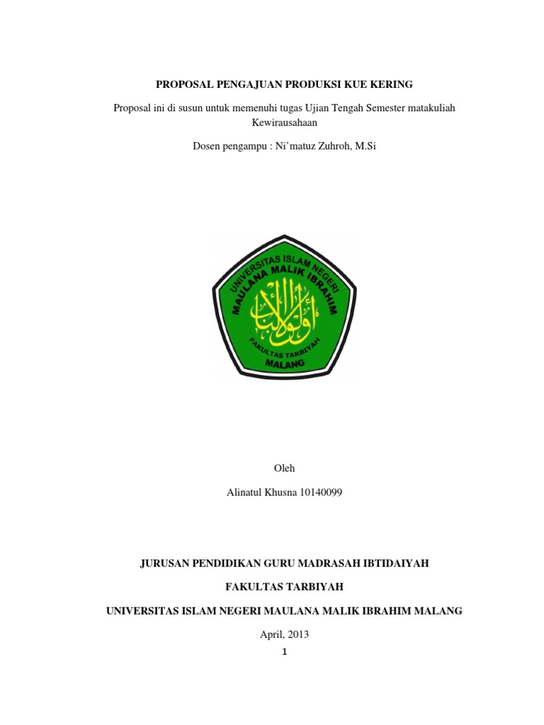 Proposal Pengajuan Produksi Kue Kering Kewirausahaan PDF
