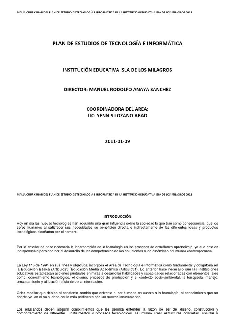 Plan de Estudio de Tecnologia e Informatica | PDF | Diseño | Innovación