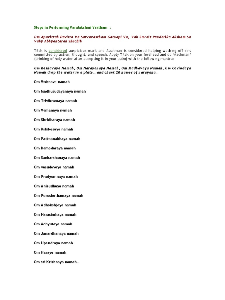 Varalakshmi Vratham | PDF | Hindu Behaviour And Experience | Hindu Worship