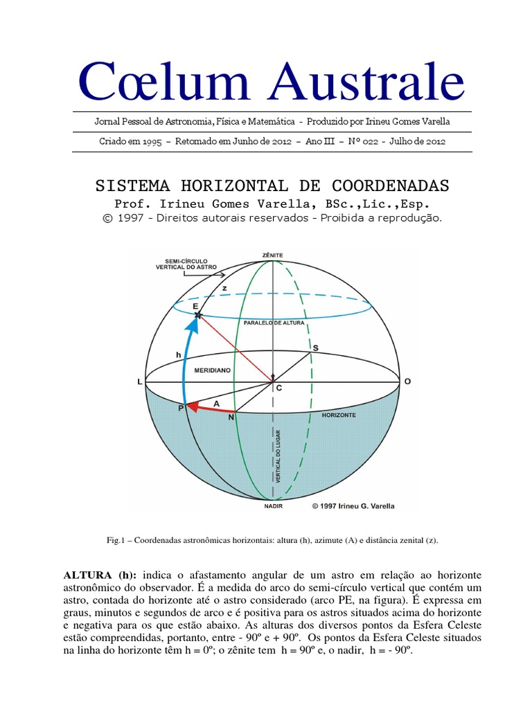 Sistema Horizontal de Coordenadas Astronomia Ciência Avaliação