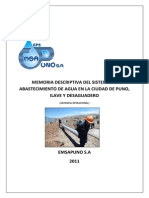 Memoria Descriptiva Del Sistema de Abastecimiento de Agua en La Ciudad de Puno PDF
