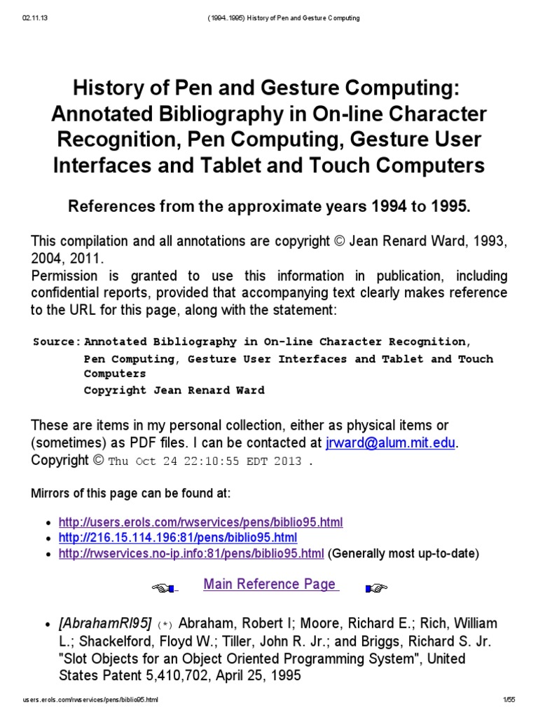 PDF) History of Pen and Gesture Computing: Annotated Bibliography in  On-line Character Recognition, Pen Computing, Gesture User Interfaces and  Tablet and Touch Computers