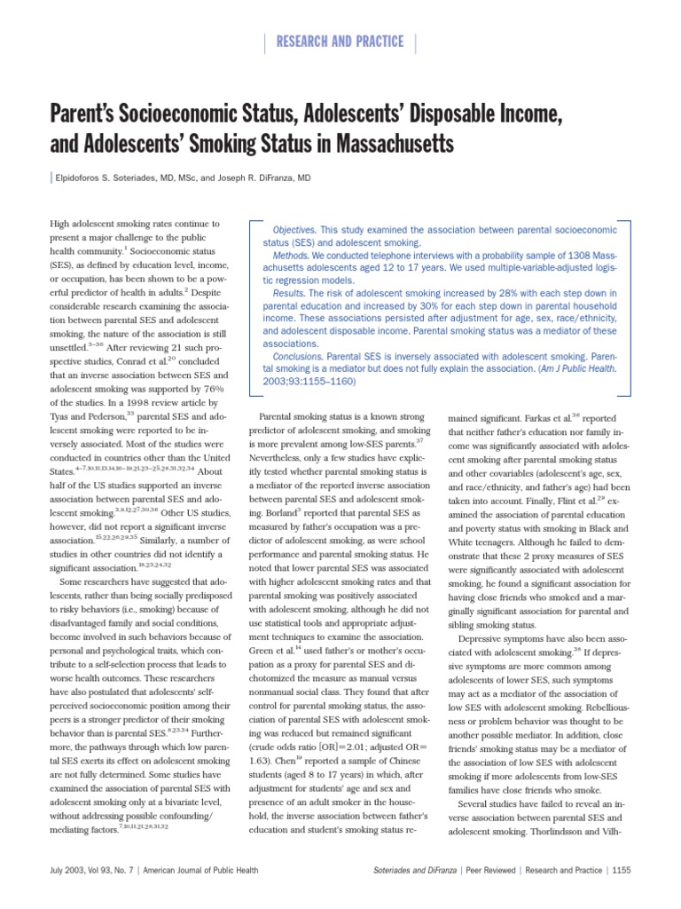 Parent's Socioeconomic Status, Adolescents' Disposable and