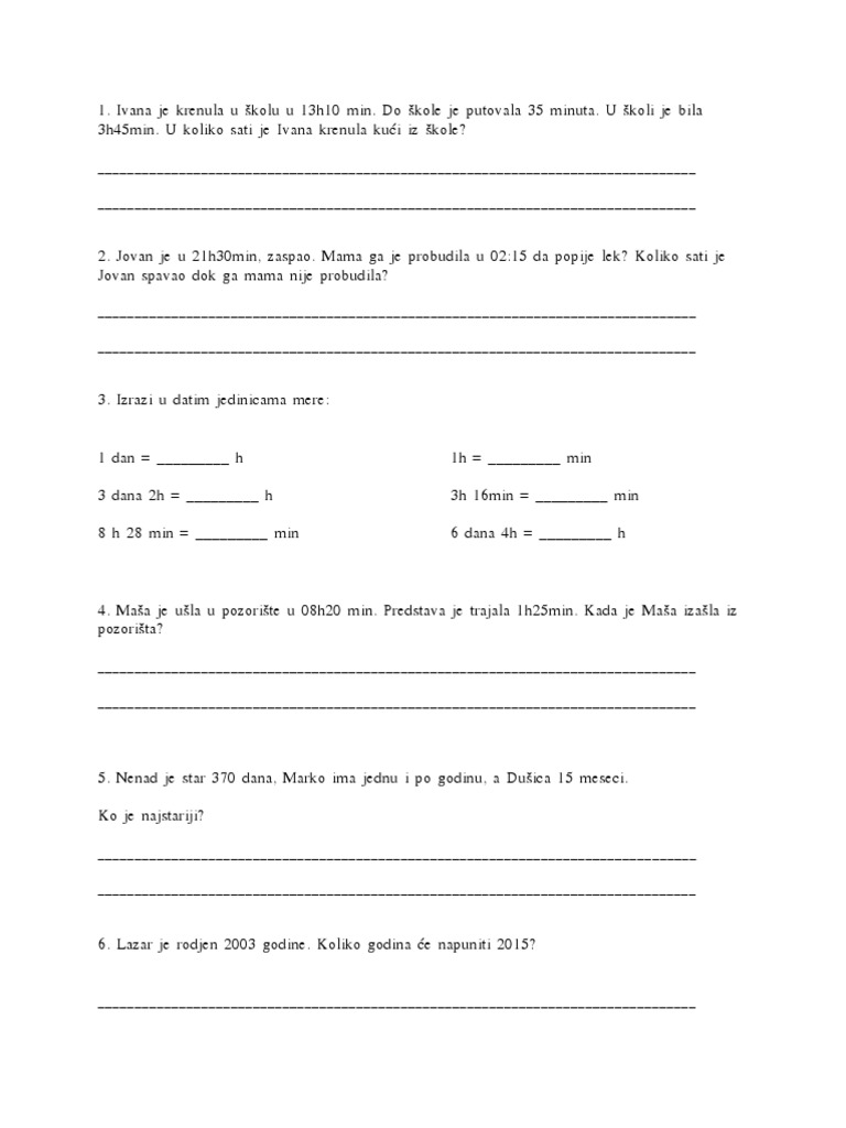 Vezbanje Matematika Mere Vreme Treci Razred