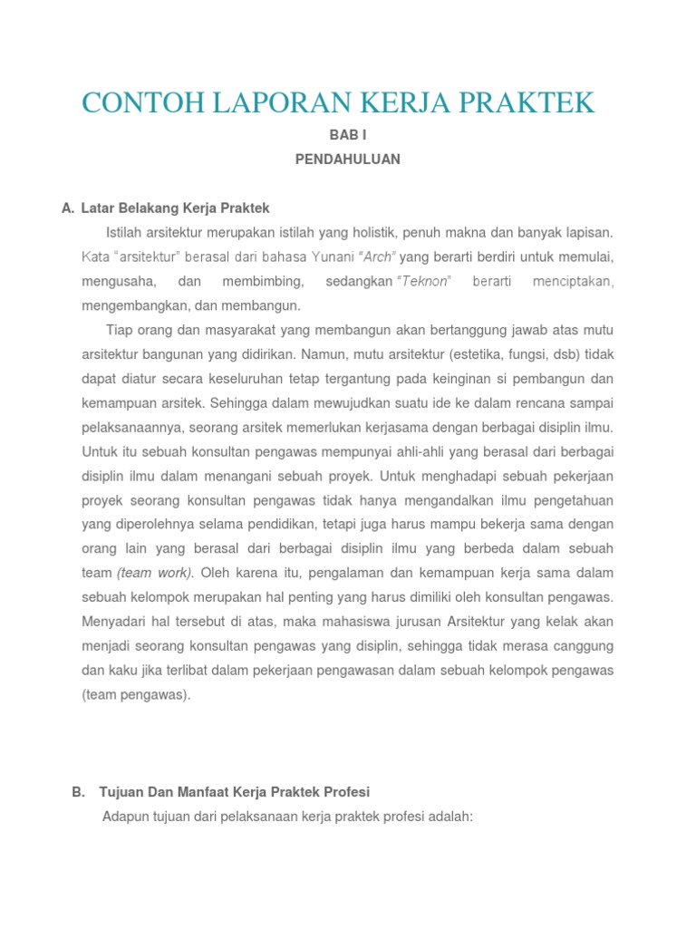Contoh Laporan Kerja Praktek