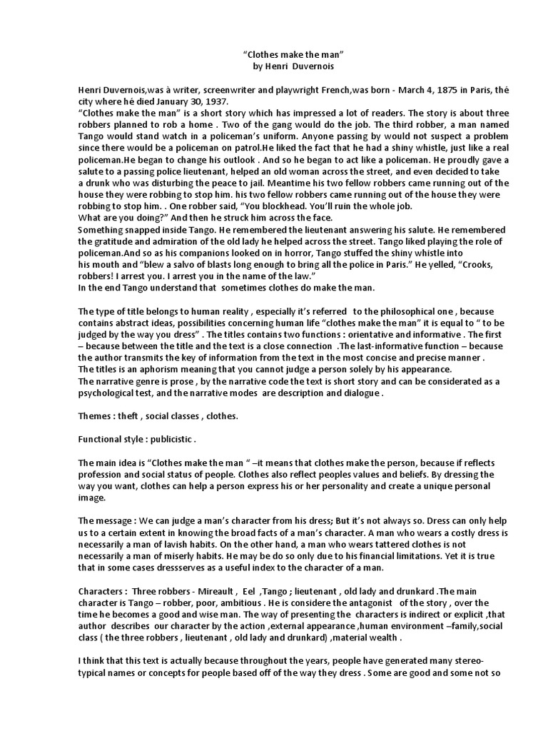 Clothes Make The Man PDF Narrative Clothing