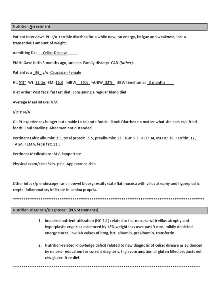 case study adime note | Gluten Free Diet | Gluten