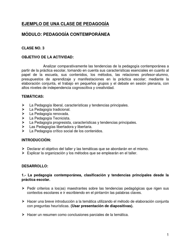 Ejemplo Diseño Clase de Pedagogía | PDF | Pedagogía | Presupuesto