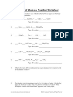 Six Types of Chemical Reaction Worksheet