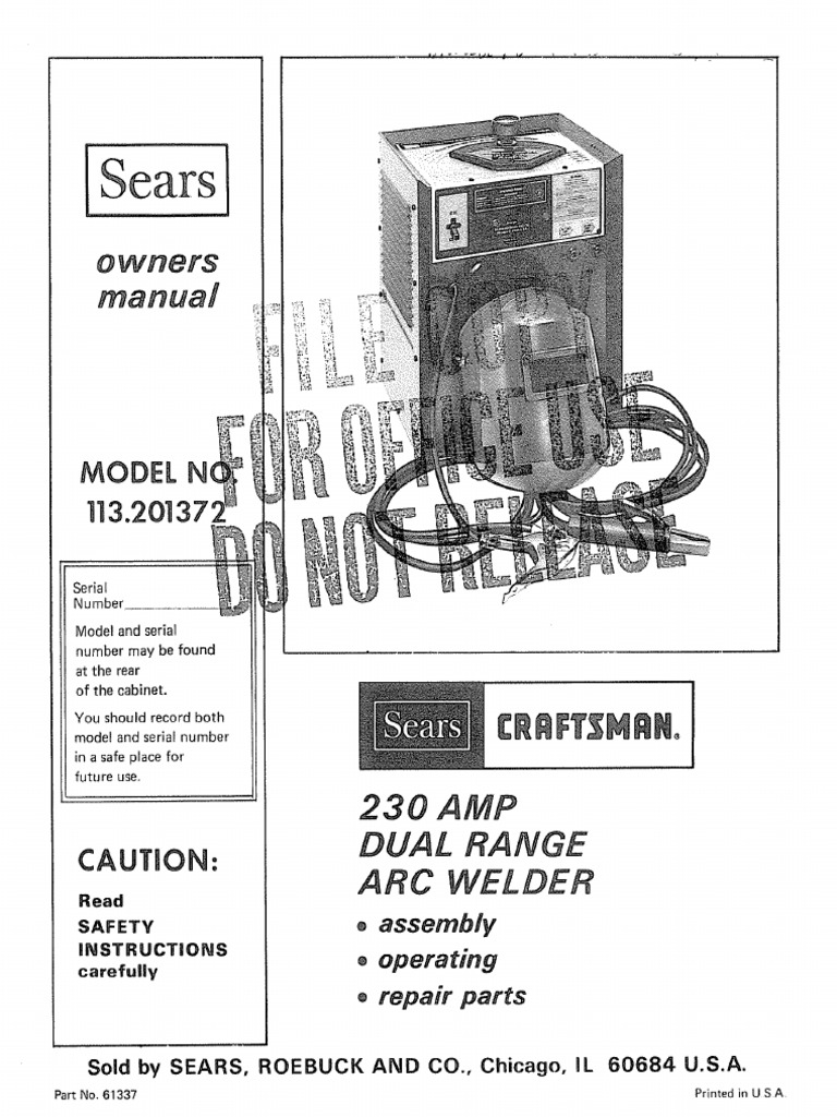 Craftsman 30230 Arc Welder PDF Welding Construction