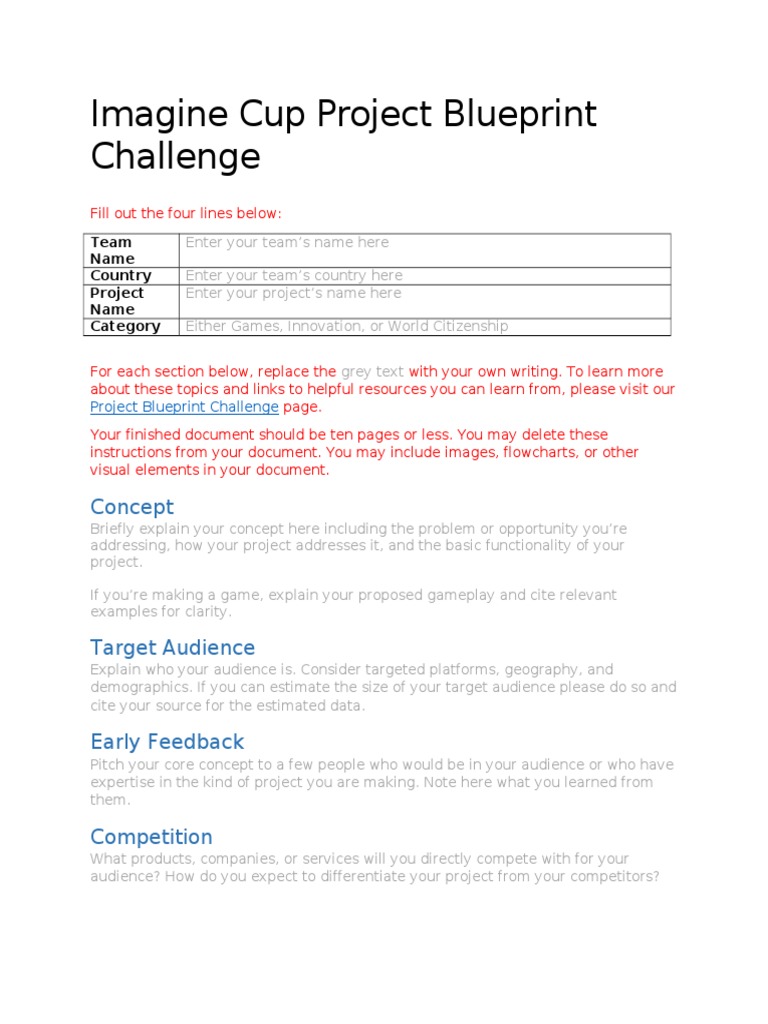 Imagine Cup Project Blueprint Guide | PDF