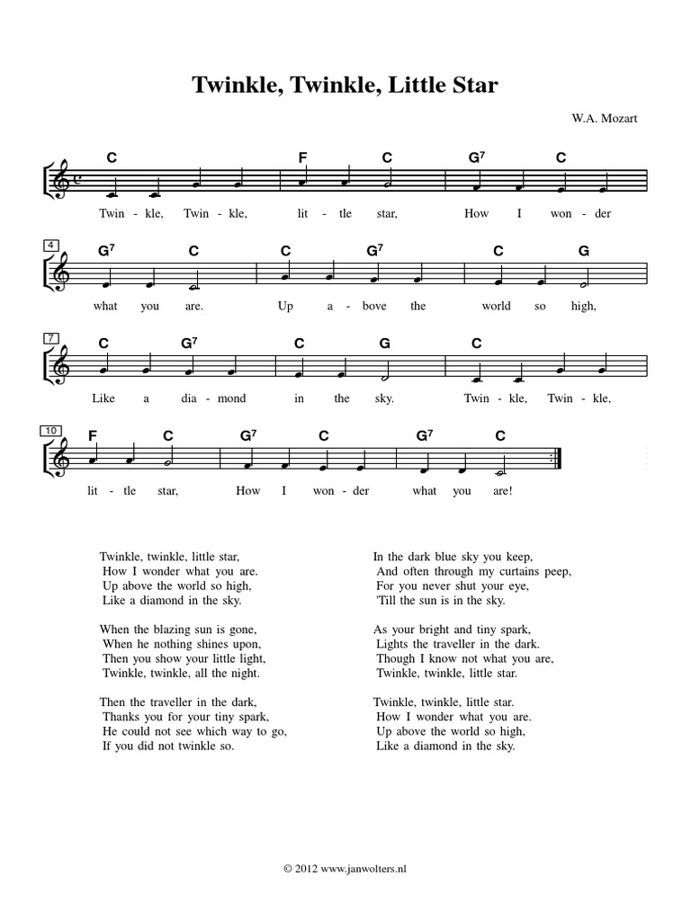 Twinkle, Twinkle, Little Star: C F C G C | PDF | Sky | Earth Phenomena